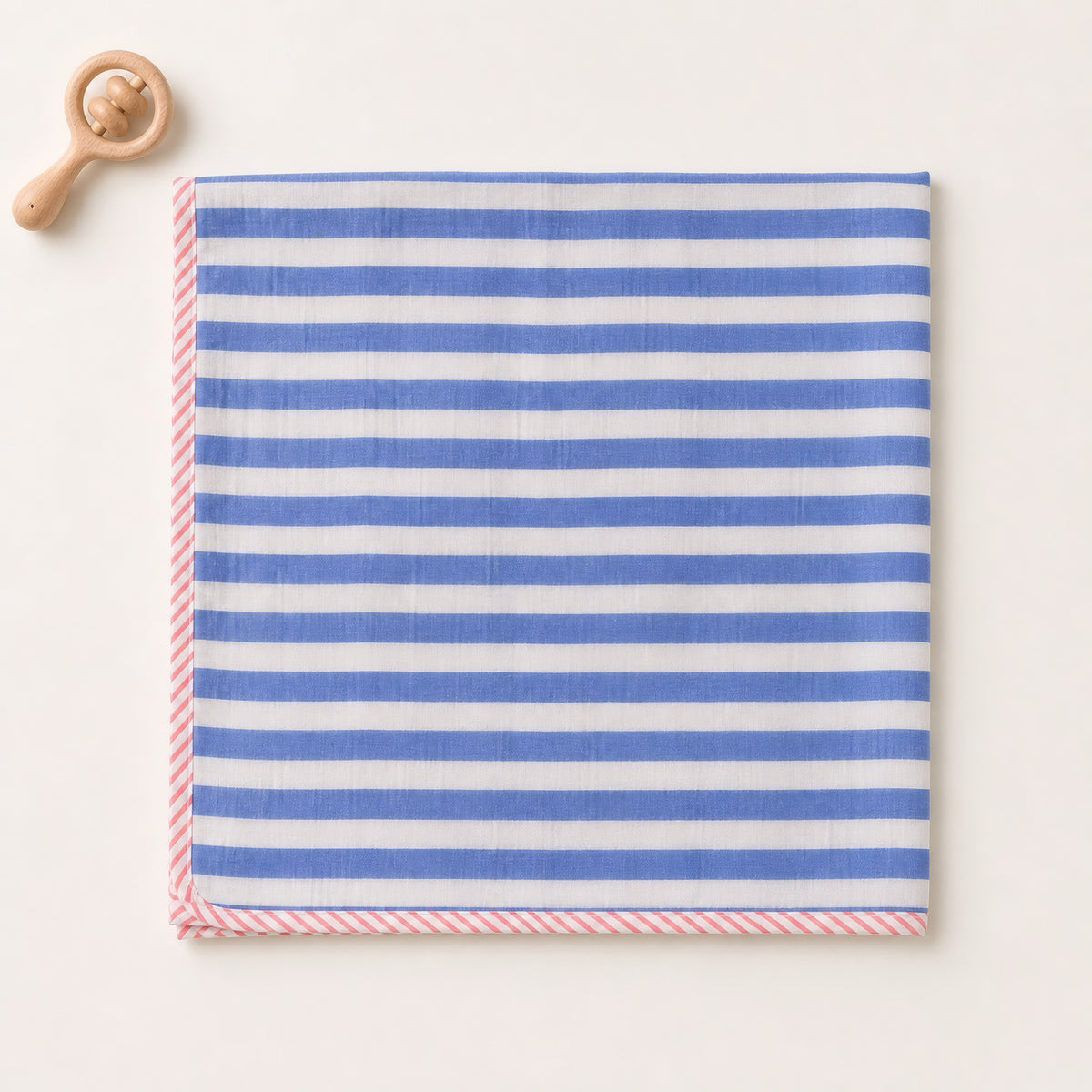 Bunny Floral & Stripe print hand block-printed cotton muslin baby swaddle set