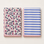 Bunny Floral & Stripe print hand block-printed cotton muslin baby swaddle set