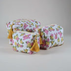 Bunny Floral print hand block-printed cotton toiletry pouch set – additional detail