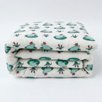 Frog Pond print hand block-printed reversible cotton voile kids quilt (razai) – print detail close-up