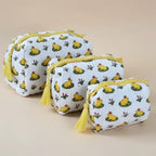 Frog Pond print hand block-printed cotton toiletry pouch set - additional detail