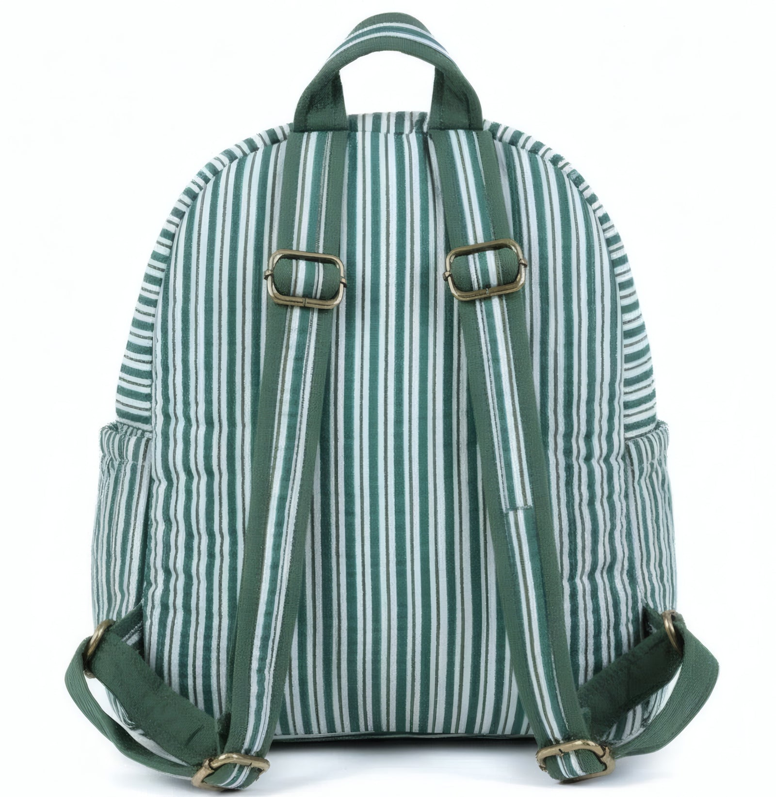 Green Stripe print hand block-printed cotton kids backpack – additional angle