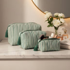 Green Stripe print hand block-printed cotton toiletry pouch set – set together, use 2 (alt scene)