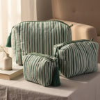 Green Stripe print hand block-printed cotton toiletry pouch set – additional lifestyle
