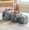 Monkey print hand block-printed cotton toiletry pouch set