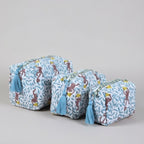 Monkey print hand block-printed cotton toiletry pouch set