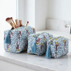 Monkey print hand block-printed cotton toiletry pouch set