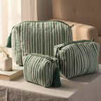 Green Stripe print hand block-printed cotton toiletry pouch set – additional lifestyle