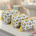 Duck Pond print hand block-printed cotton toiletry pouch set – hero — set together, use 1