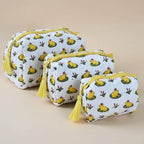 Duck Pond print hand block-printed cotton toiletry pouch set - additional detail