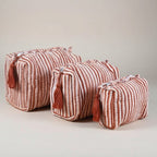 Terracotta Stripe print hand block-printed cotton toiletry pouch set – additional detail