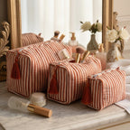 Terracotta Stripe print hand block-printed cotton toiletry pouch set – additional lifestyle