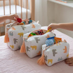 Pastel Bear print hand block-printed cotton toiletry pouch set – additional angle