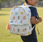 Pastel Bear print hand block-printed cotton kids backpack – hero/worn