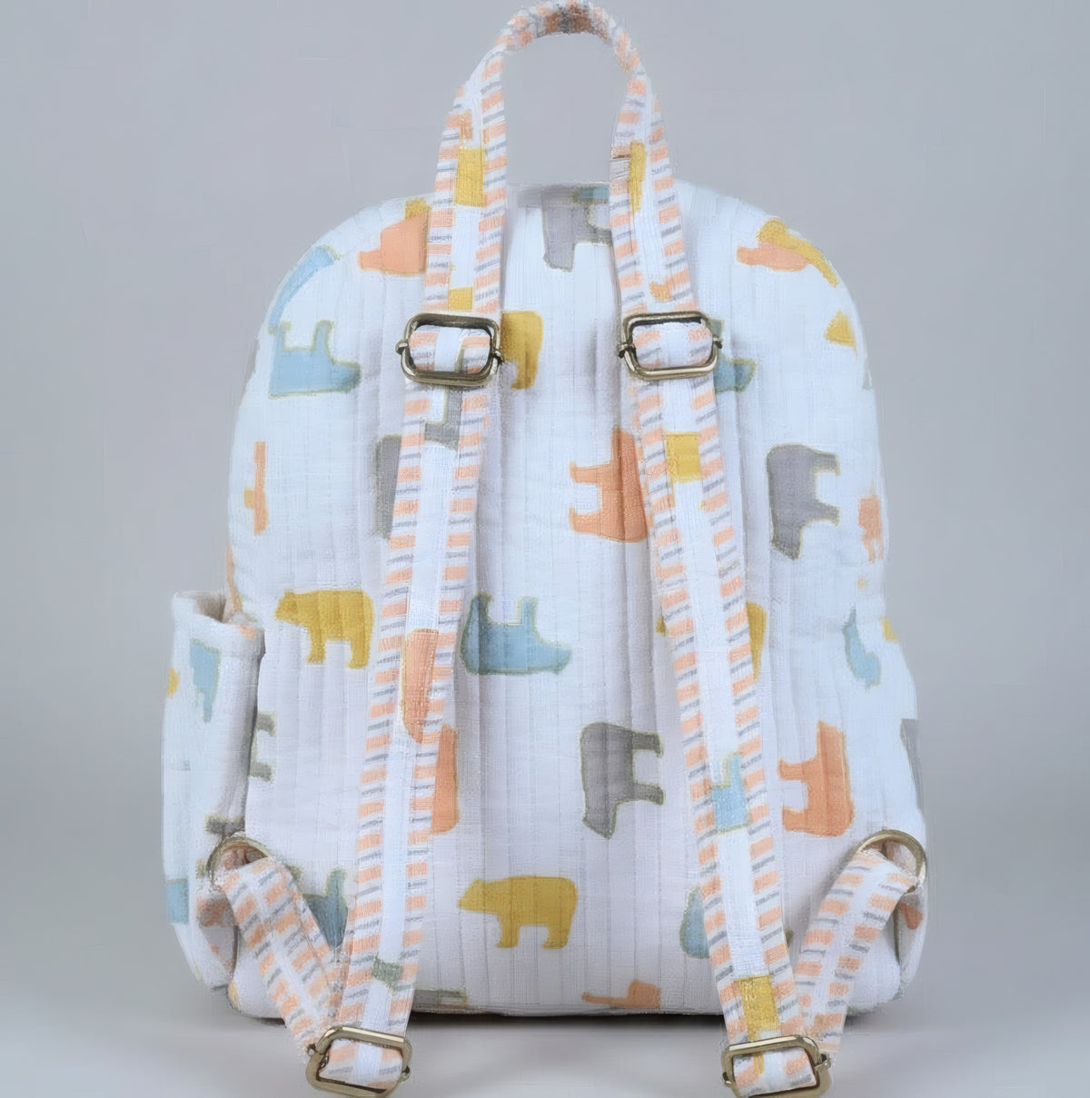 Pastel Bear print hand block-printed cotton kids backpack – additional angle