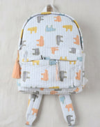 Pastel Bear print hand block-printed cotton kids backpack – additional detail