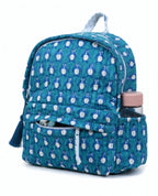 Penguin print hand block-printed cotton kids backpack – additional angle