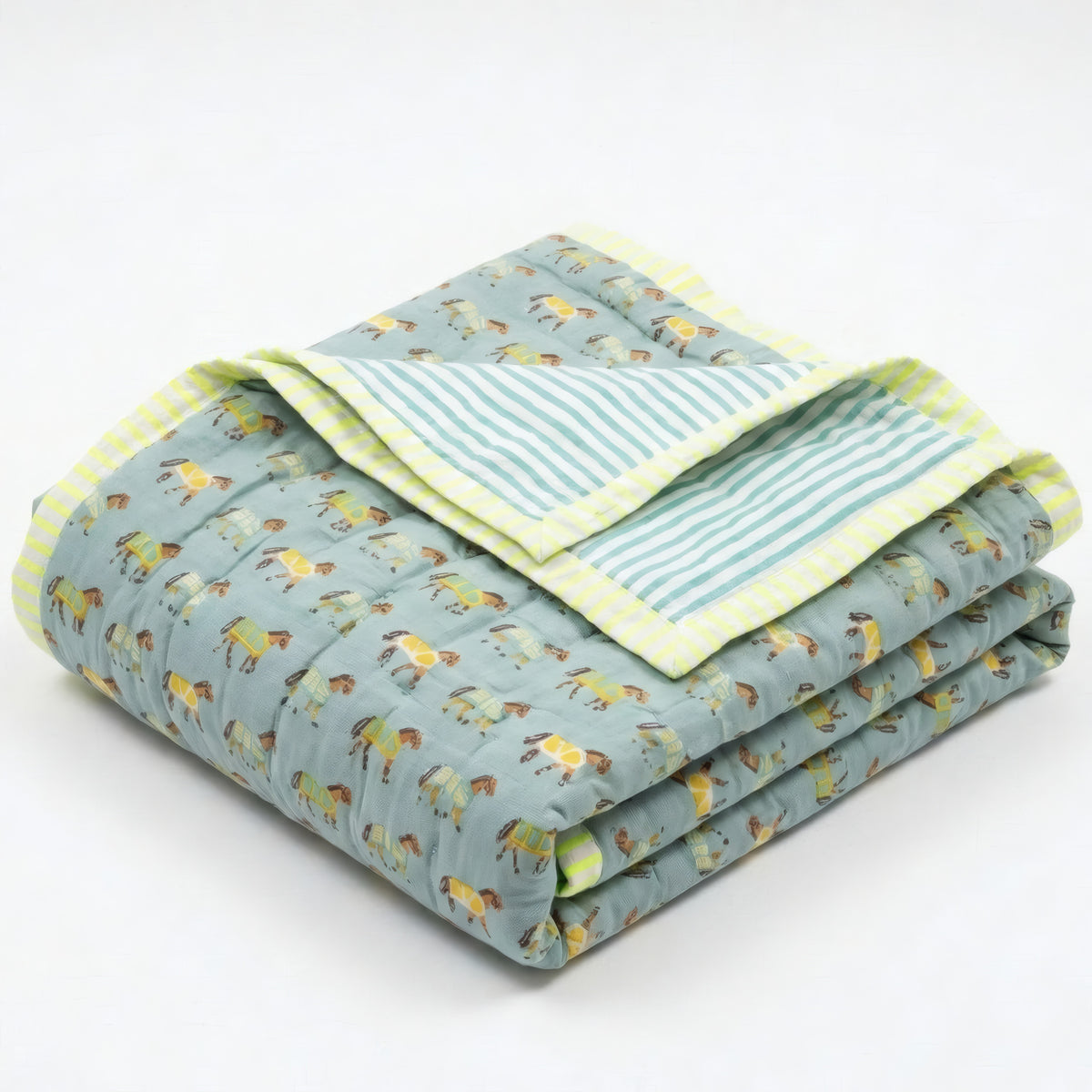 Pony Trail print hand block-printed reversible cotton voile kids quilt (razai) – hero/folded