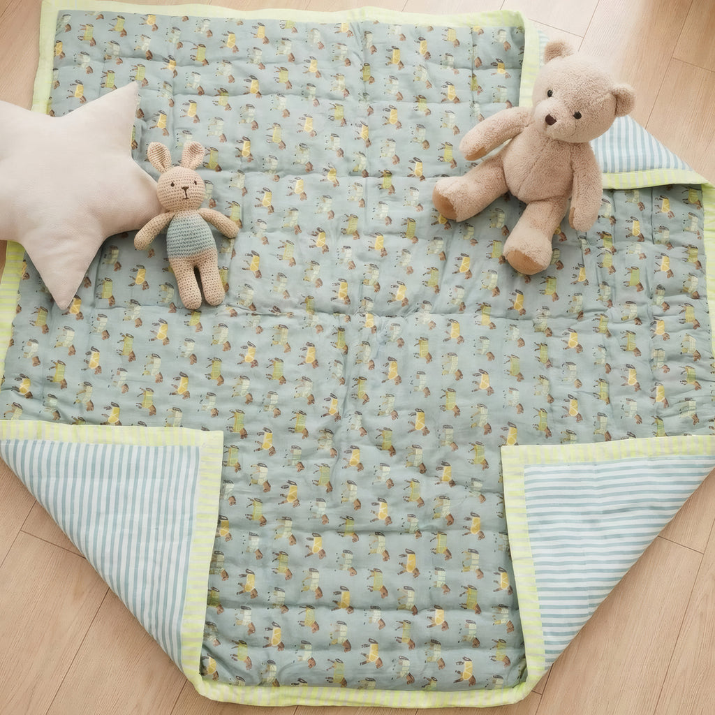 Pony Trail print hand block-printed reversible cotton voile kids quilt (razai) – lifestyle - play mat