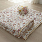 Rainbow Meadow print hand block-printed reversible cotton voile kids quilt (razai) – hero/folded