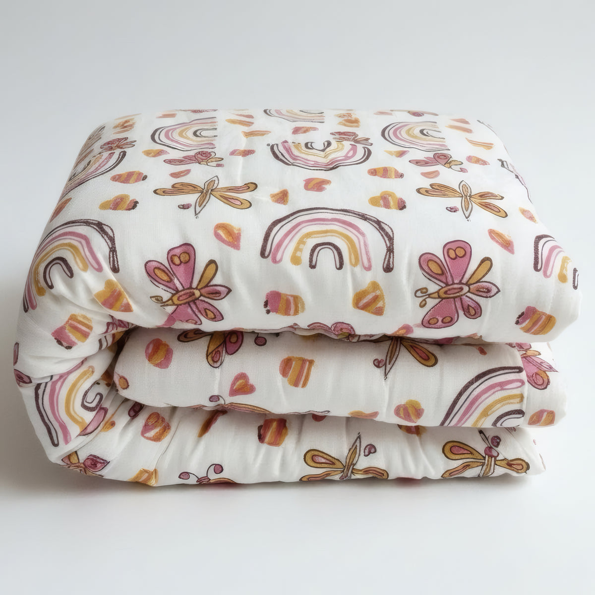 Rainbow Meadow print hand block-printed reversible cotton voile kids quilt (razai) – reverse side