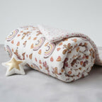 Rainbow Meadow print hand block-printed reversible cotton voile kids quilt (razai) – additional detail