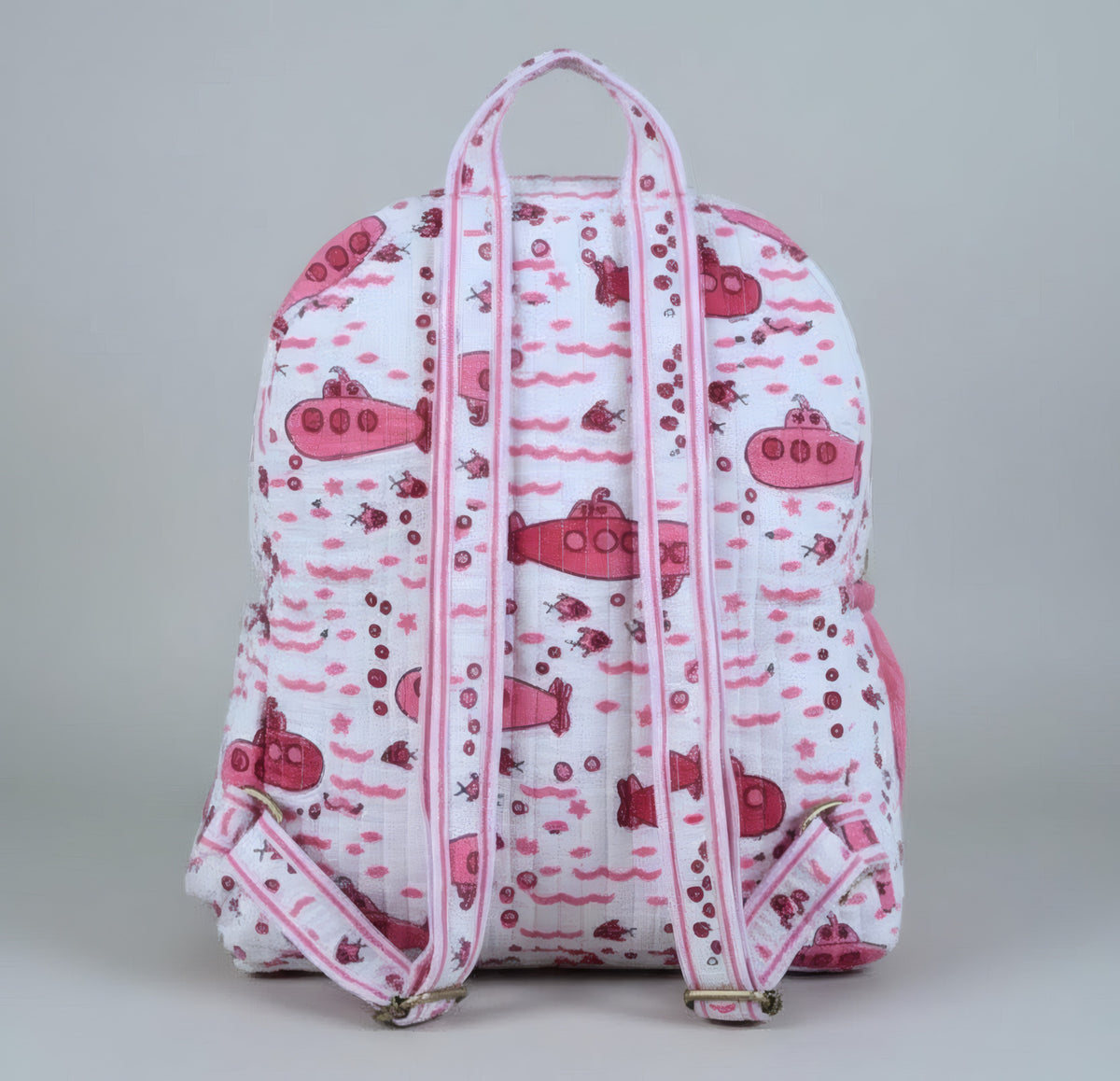 Submarine print hand block-printed cotton kids backpack – additional angle