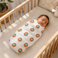 Sunburst & Polka Dot print hand block-printed cotton muslin baby swaddle set