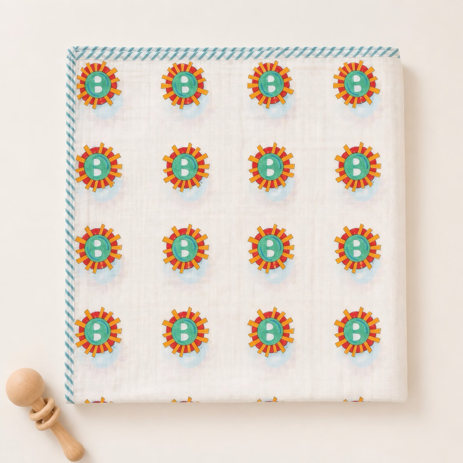 Sunburst & Polka Dot print hand block-printed cotton muslin baby swaddle set