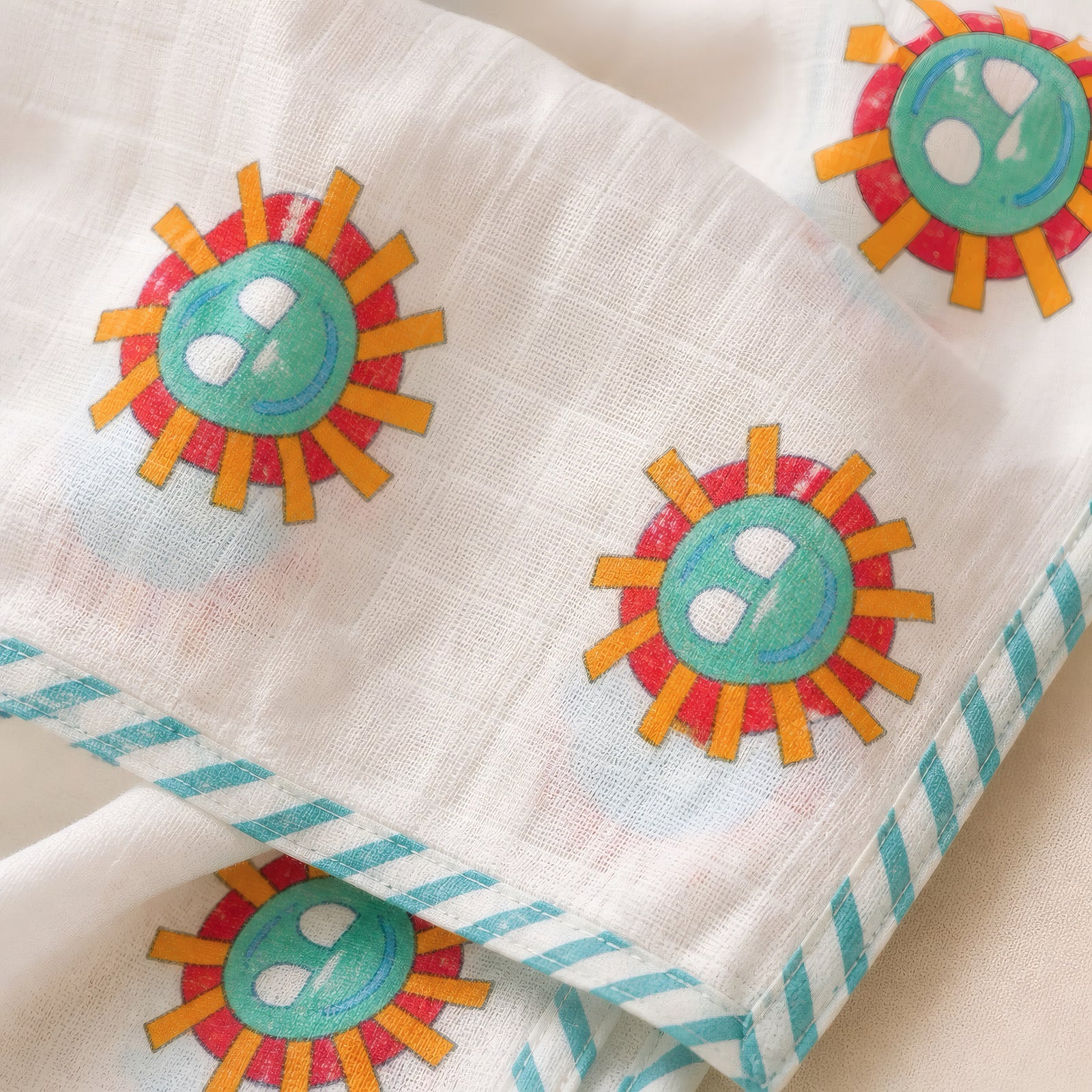Sunburst & Polka Dot print hand block-printed cotton muslin baby swaddle set
