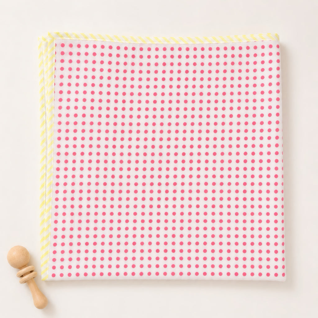 Sunburst & Polka Dot print hand block-printed cotton muslin baby swaddle set