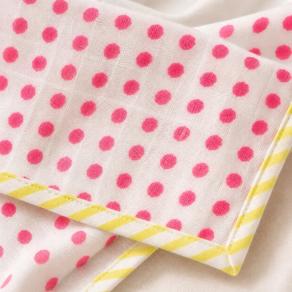 Sunburst & Polka Dot print hand block-printed cotton muslin baby swaddle set