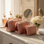 Terracotta Stripe print hand block-printed cotton toiletry pouch set – set together, use 2 (alt scene)