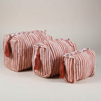 Terracotta Stripe print hand block-printed cotton toiletry pouch set – additional detail