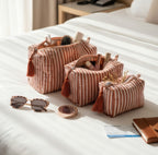 Terracotta Stripe print hand block-printed cotton toiletry pouch set – additional lifestyle