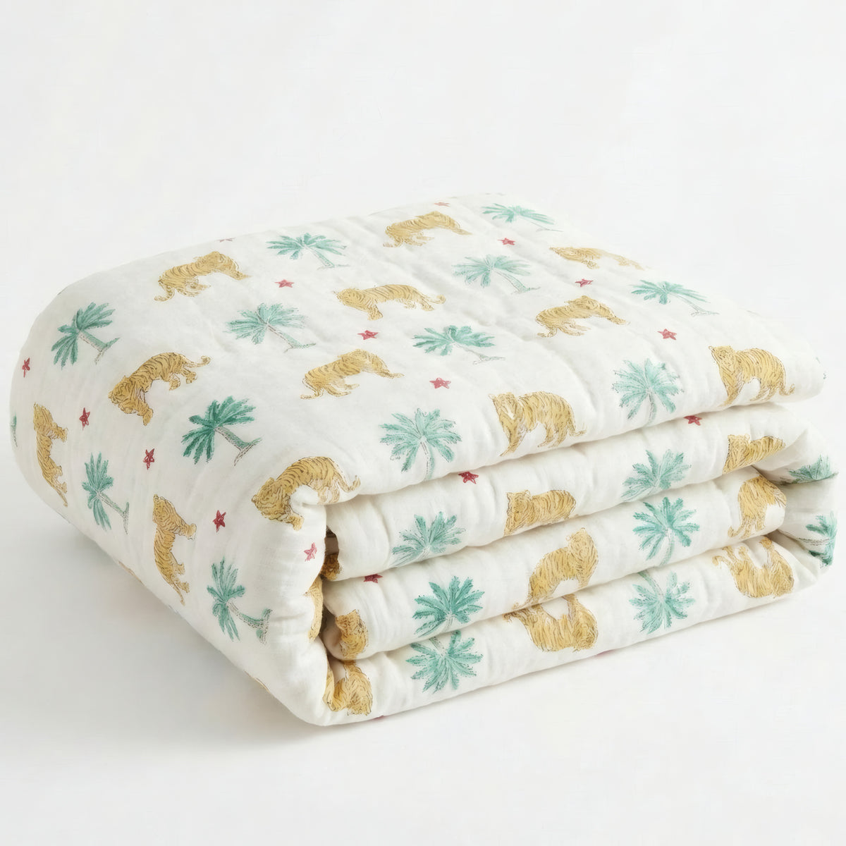 Tiger Jungle print hand block-printed reversible cotton voile kids quilt (razai) – lifestyle - play mat