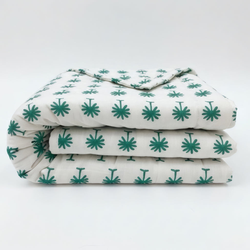 Tiger Jungle print hand block-printed reversible cotton voile kids quilt (razai) – reverse side