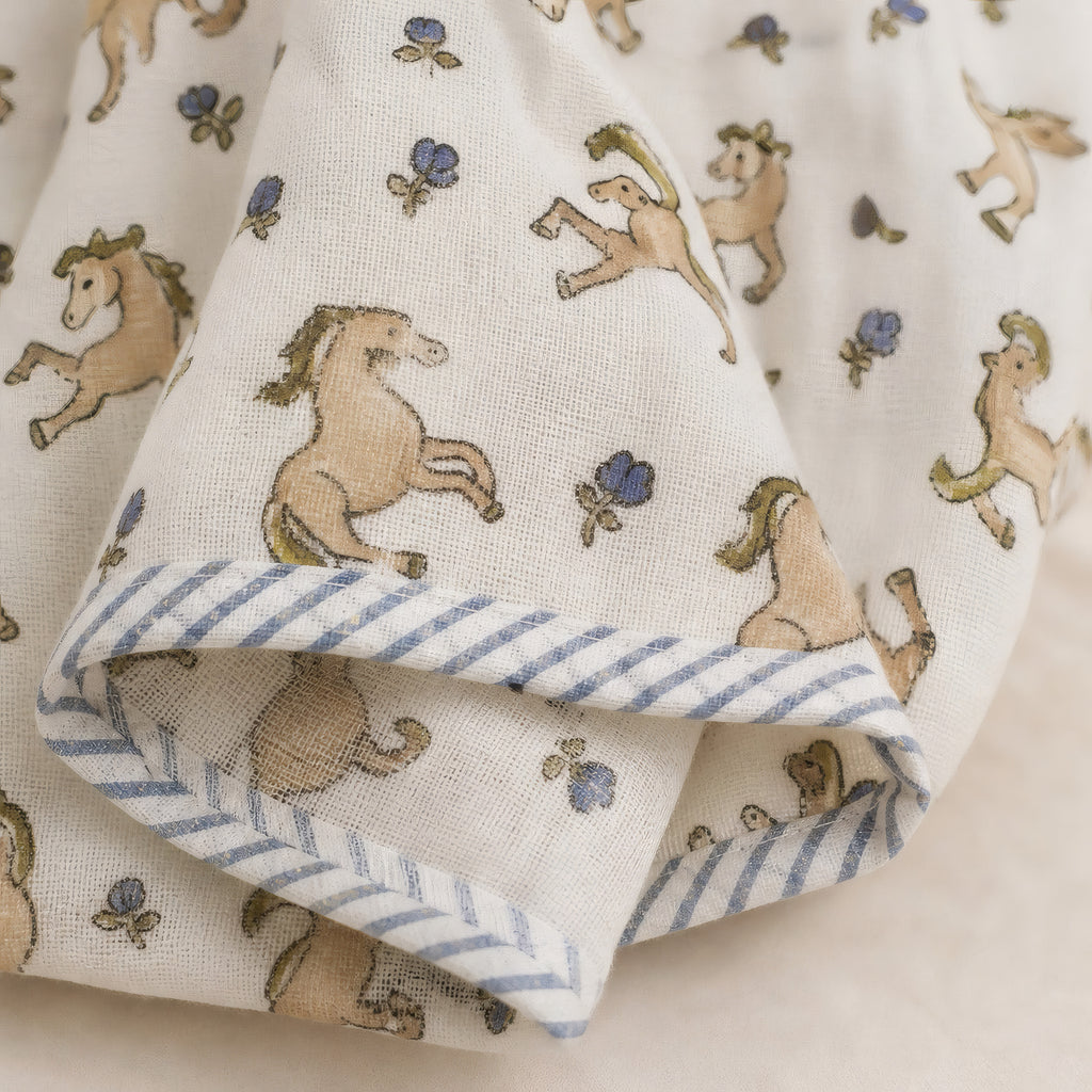 Unicorn & Dolphin print hand block-printed cotton muslin baby swaddle set