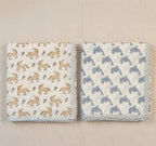 Unicorn & Dolphin print hand block-printed cotton muslin baby swaddle set
